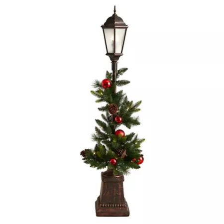 Nearly Natural 5' Christmas Decorated Floor Lamp with Artificial Christmas Greenery 18" Width Christmas Pathway Lights