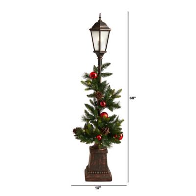 Image showing  5 ft. x 18 in. Holiday Decorated Lamp Post with Artificial Christmas Greenery