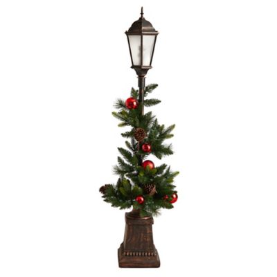 Image showing  5 ft. x 18 in. Holiday Decorated Lamp Post with Artificial Christmas Greenery