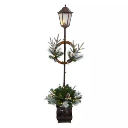 Nearly Natural 5' Pre-Lit Christmas Post Light with Artificial Christmas Greenery 10" Width Christmas Pathway Lights