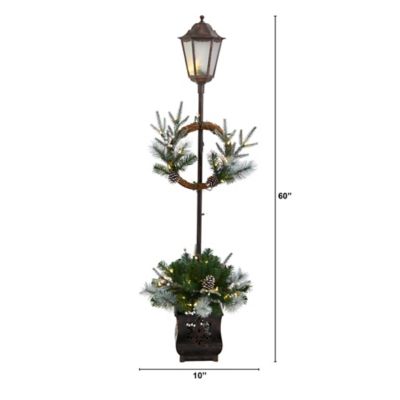 Image showing  5 ft. x 10 in. Holiday Pre-Lit Decorated Lamp Post with Artificial Christmas Greenery