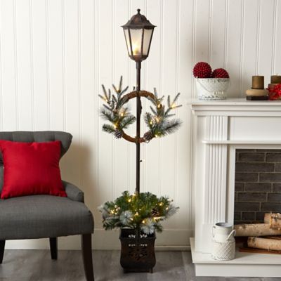 Image showing  5 ft. x 10 in. Holiday Pre-Lit Decorated Lamp Post with Artificial Christmas Greenery