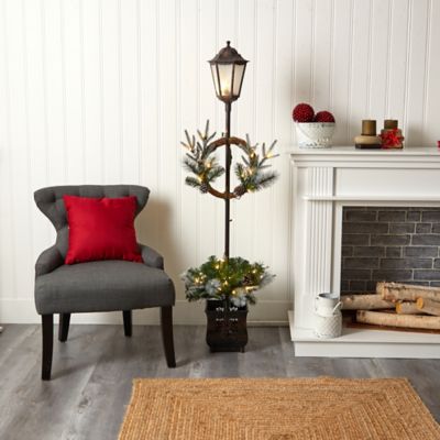 Image showing  5 ft. x 10 in. Holiday Pre-Lit Decorated Lamp Post with Artificial Christmas Greenery