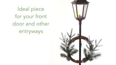 Image showing  5 ft. x 10 in. Holiday Pre-Lit Decorated Lamp Post with Artificial Christmas Greenery