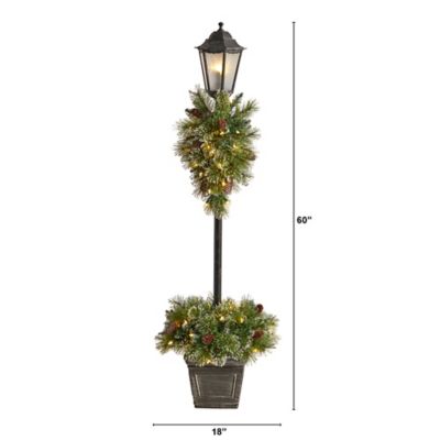 Image showing  5 ft. x 18 in. Holiday Pre-Lit Decorated Lamp Post with Artificial Christmas Greenery