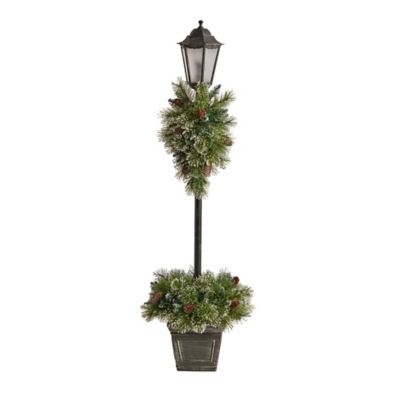 Image showing  5 ft. x 18 in. Holiday Pre-Lit Decorated Lamp Post with Artificial Christmas Greenery