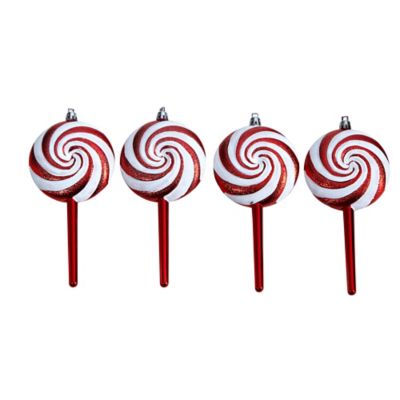 Nearly Natural Shatterproof Candy Cane Lollipop Holiday Deluxe Christmas Ornaments, 4 pc.