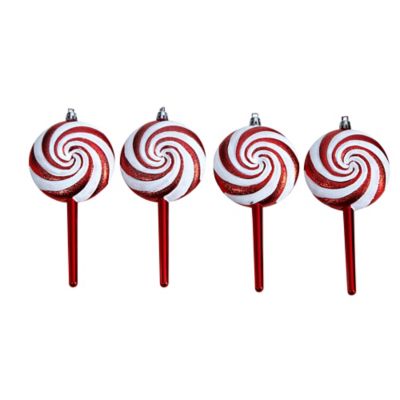 Nearly Natural 7 in. Candy Cane Lollipop Holiday Deluxe Christmas Shatterproof Ornament, 4-Pack