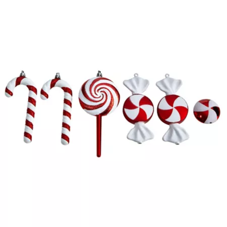 Nearly Natural 7 in Assorted Shatterproof Candy Cane Ornaments Pack of 6 Christmas Ornaments & Tree Toppers