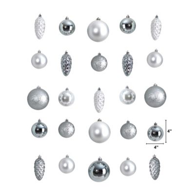 Image showing  Lux Shatterproof Christmas Tree Ornament Set with Reusable Storage Container, Silver, 23 pc.