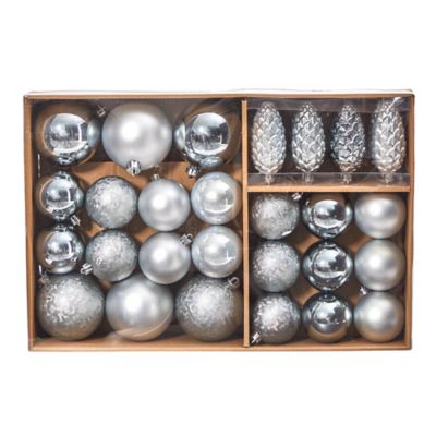 Image showing  Lux Shatterproof Christmas Tree Ornament Set with Reusable Storage Container, Silver, 23 pc.
