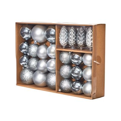 Image showing  Lux Shatterproof Christmas Tree Ornament Set with Reusable Storage Container, Silver, 23 pc.