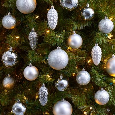 Image showing  Lux Shatterproof Christmas Tree Ornament Set with Reusable Storage Container, Silver, 23 pc.