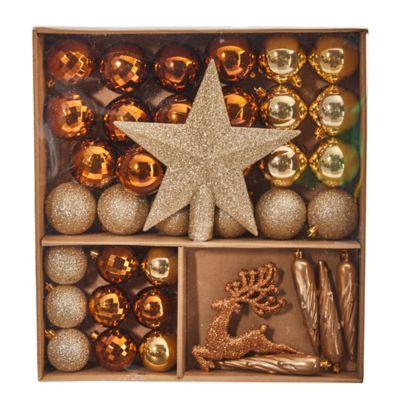 Image showing  Lux Shatterproof Christmas Tree Ornament Set with Reusable Storage Container, Gold, 40 pc.