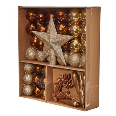 Image showing  Lux Shatterproof Christmas Tree Ornament Set with Reusable Storage Container, Gold, 40 pc.