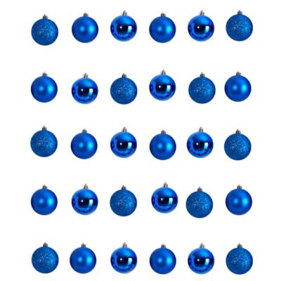 Nearly Natural Shatterproof Christmas Tree Ornament Set with Reusable Storage Container, Blue, 30 pc.