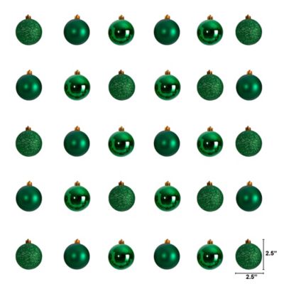 Image showing  Shatterproof Christmas Tree Ornament Set with Reusable Storage Container, Green, 30 pc.