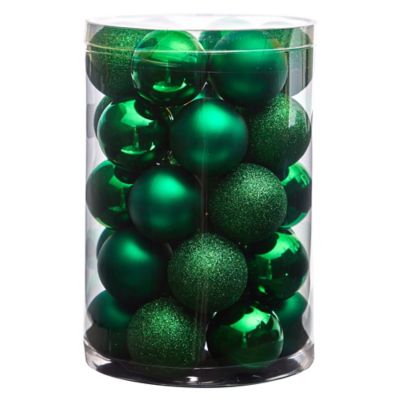 Image showing  Shatterproof Christmas Tree Ornament Set with Reusable Storage Container, Green, 30 pc.