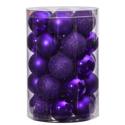 Image showing  Shatterproof Christmas Tree Ornament Set with Reusable Storage Container, Purple, 30 pc.
