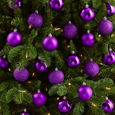 Image showing  Shatterproof Christmas Tree Ornament Set with Reusable Storage Container, Purple, 30 pc.