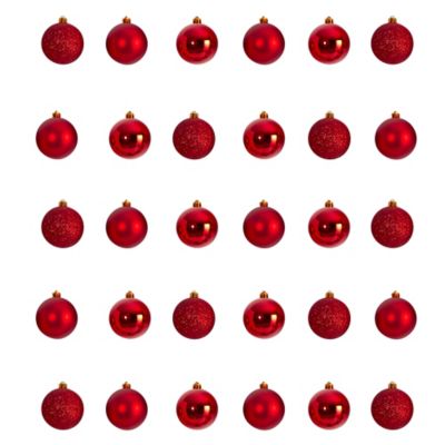 Nearly Natural Shatterproof Christmas Tree Ornament Set with Reusable Storage Container, Red, 30 pc.