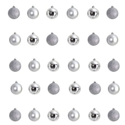 Nearly Natural 2.5 in. Shatterproof Christmas Tree Ornament Set with Reusable Storage Container, Silver, 30-Pack