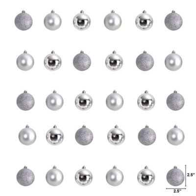 Image showing  2.5 in. Shatterproof Christmas Tree Ornament Set with Reusable Storage Container, Silver, 30-Pack