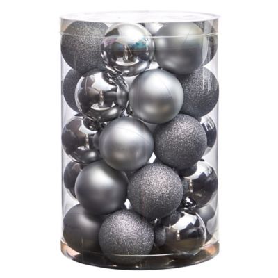 Image showing  2.5 in. Shatterproof Christmas Tree Ornament Set with Reusable Storage Container, Silver, 30-Pack