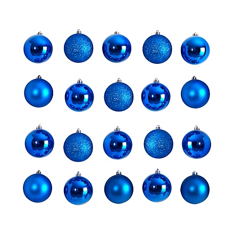 Nearly Natural 3 in. Shatterproof Christmas Tree Ornament Set with Reusable Storage Container, Blue, 20 pk.