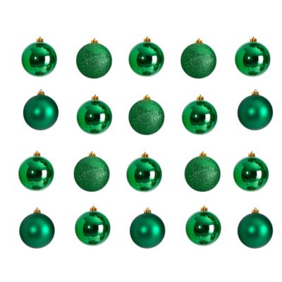 Nearly Natural 3 in. Shatterproof Christmas Tree Ornament Set with Reusable Storage Container, Green, 20 pk.
