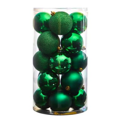Image showing  Shatterproof Christmas Tree Ornament Set with Reusable Storage Container, Green, 20 pc.