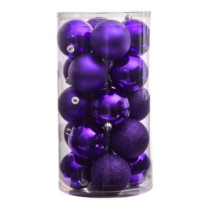 Image showing  Shatterproof Christmas Tree Ornament Set with Reusable Storage Container, Purple, 20 pc.
