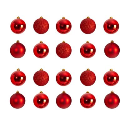 Nearly Natural 3 in. Shatterproof Christmas Tree Ornament Set with Reusable Storage Container, Red, 20-Pack