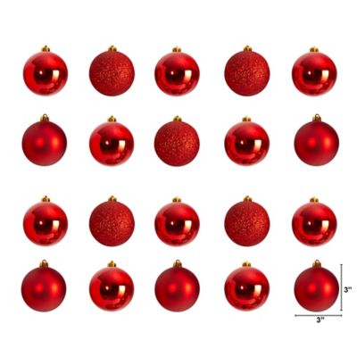 Image showing  Shatterproof Christmas Tree Ornament Set with Reusable Storage Container, Red, 20 pc.