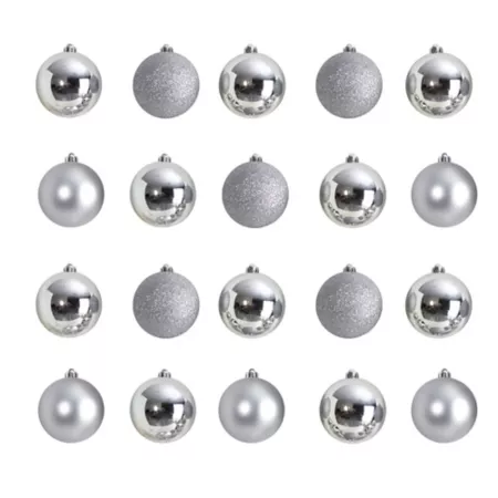 Nearly Natural 20-Pack 3-Inch Shatterproof Christmas Tree Ornaments with Reusable Storage Container Silver Pack of 20 Christmas Ornaments & Tree Toppers