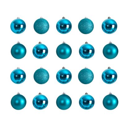 Nearly Natural 3 in. Shatterproof Christmas Tree Ornament Set with Reusable Storage Container, Teal, 20-Pack
