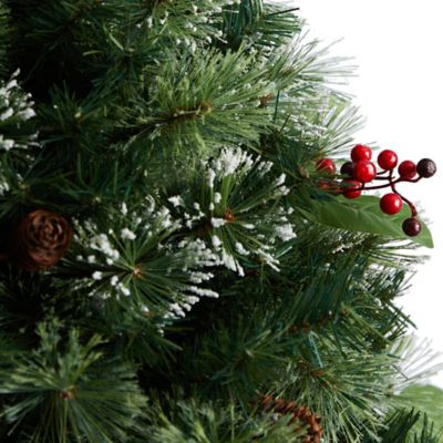 Image showing  3 ft. Pre-Lit Snow-Tipped Artificial Christmas Plant in Urn with Berries and Pine Cones