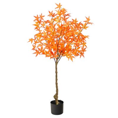 Nearly Natural 4 ft. Artificial Orange Autumn Maple Tree