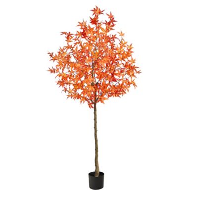 Nearly Natural 6 ft. Artificial Orange Autumn Maple Tree