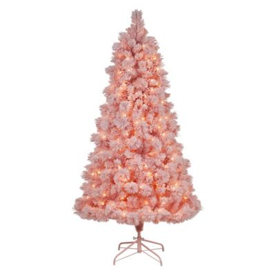 Nearly Natural 7 ft. Holiday Pink Cashmere Artificial Christmas Tree with LED Lights and Bendable Branches