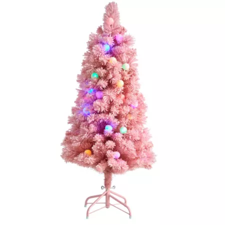 Nearly Natural 4-Foot Frosted Pink Cashmere Artificial Christmas Tree with 30 Giant Multi-Color Globe LED Lights Artificial Christmas Trees