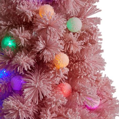 Image showing  4 ft. Holiday Frosted Pink Cashmere Artificial Christmas Tree with 30 Jumbo Multicolor Globe LED Lights