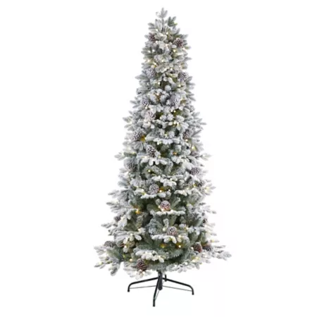 7.5 ft Nearly Natural Flocked Alaskan Artificial Christmas Tree with LED Lights and Bendable Branches Artificial Christmas Trees