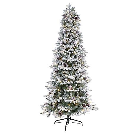 Nearly Natural 7.5 ft. Flocked Alaskan Artificial Christmas Tree with LED Lights and Bendable Branches