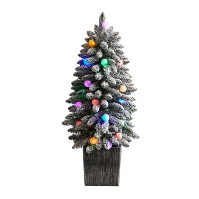 Nearly Natural 3 ft. Flocked Highland Fir Artificial Christmas Tree in Decorative Planter