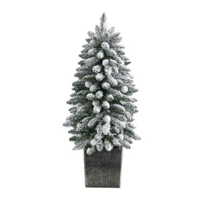 Image showing  3 ft. Flocked Highland Fir Artificial Christmas Tree in Decorative Planter