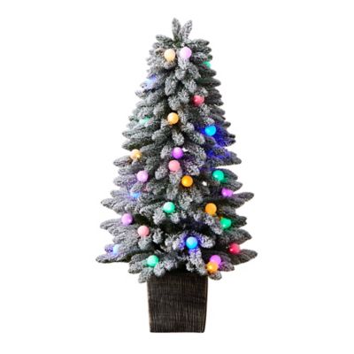 Nearly Natural 4 ft. Winter Flocked Artificial Christmas Tree in Decorative Planter