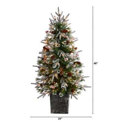 Image showing  4 ft. Frosted Artificial Christmas Tree with 105 LED Lights and Berries in Decorative Planter