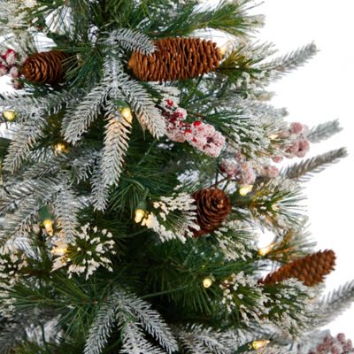 Image showing  4 ft. Frosted Artificial Christmas Tree with 105 LED Lights and Berries in Decorative Planter