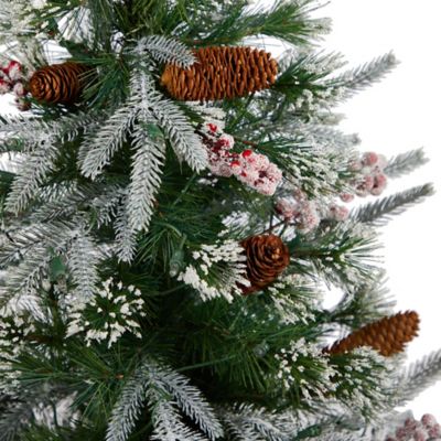 Image showing  4 ft. Frosted Artificial Christmas Tree with 105 LED Lights and Berries in Decorative Planter